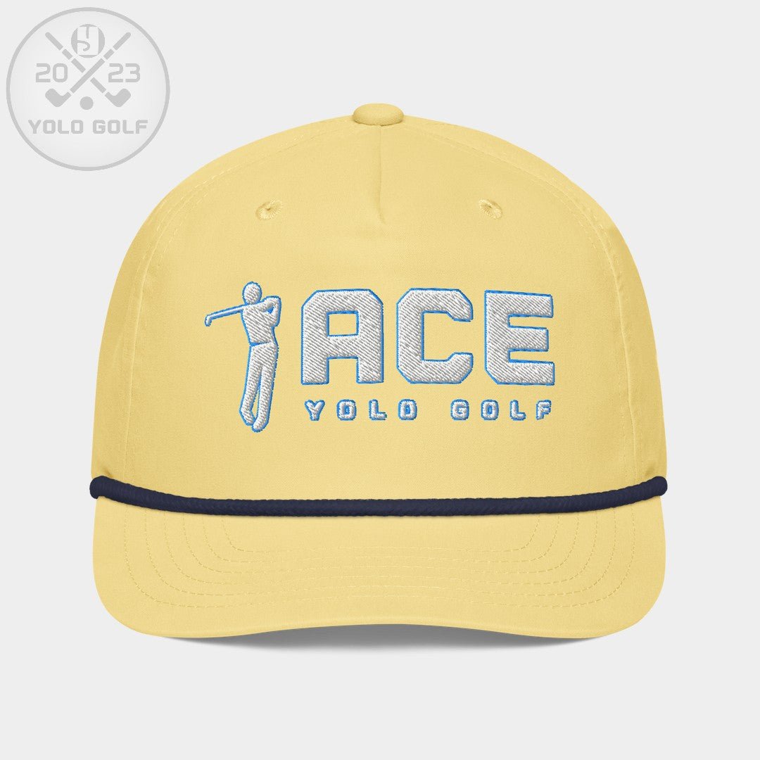 Shop best "Ace" Golf Rope Cap (White Teal Embroidery) at YOLO Yard