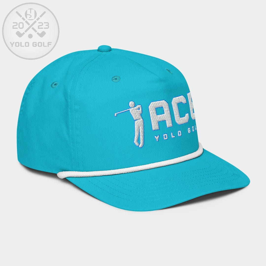 Shop best "Ace" Golf Rope Cap (White Teal Embroidery) at YOLO Yard