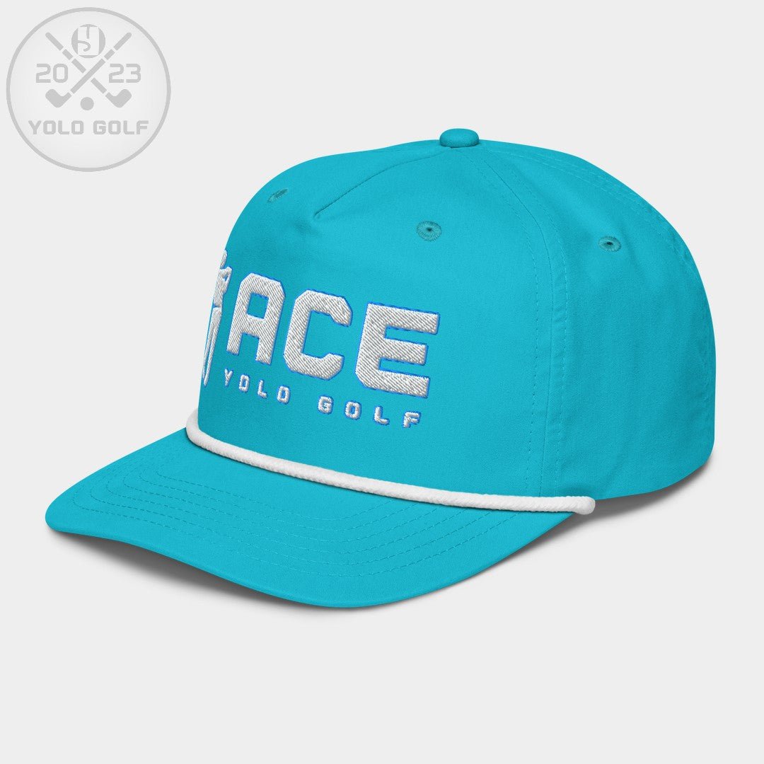 Shop best "Ace" Golf Rope Cap (White Teal Embroidery) at YOLO Yard