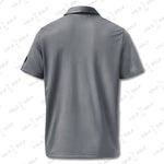 Rear view of the space-dyed gray polo shirt from 