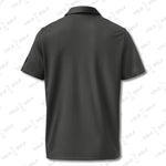 Rear view of the space-dyed black polo shirt from 