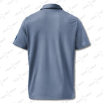 Back view of the signature blue space-dyed polo shirt from 