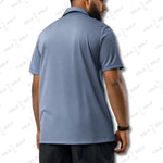 Back view of the signature blue space-dyed polo shirt from 