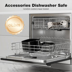 Dishwasher-safe accessories of the OLIXIS Air Fryer, including a nonstick coated crisper basket for easy cleaning.