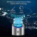 SPE and PEM technology breakdown of AquaPure Hydrogen Water Bottle, featuring platinum-coated titanium plates for durability.