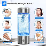 Benefits of hydrogen water infographic, including improved sleep, skin health, detoxification, and anti-aging effects.