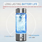 AquaPure Hydrogen Water Bottle with long-lasting battery life, USB rechargeable, and 1000 mAh capacity for convenience.