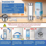 Detailed parameters and usage instructions for AquaPure Hydrogen Water Bottle, emphasizing proper handling and care.