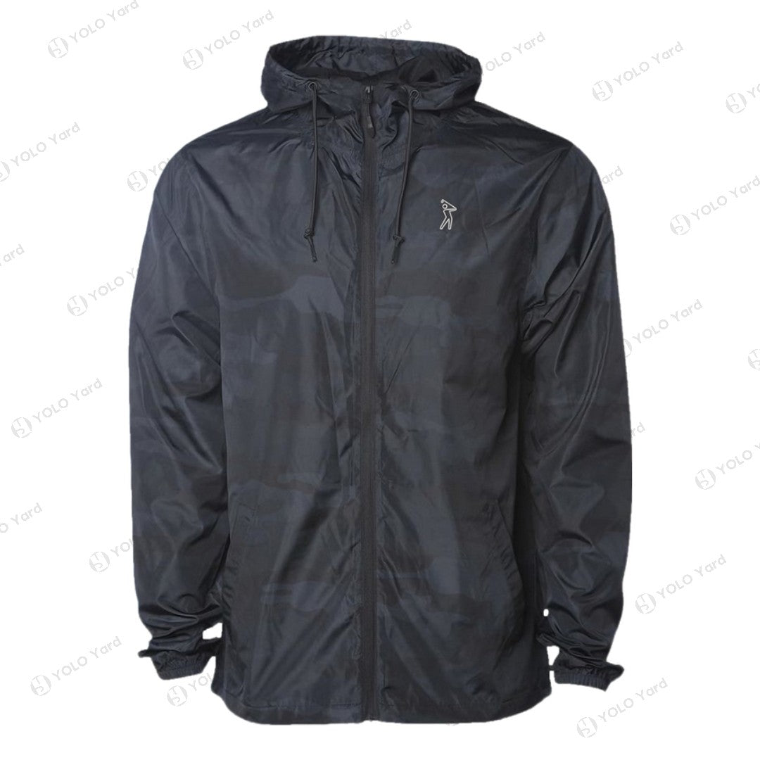 Black camo lightweight waterproof windbreaker jacket with embroidered 