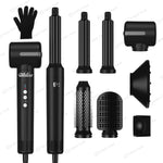 Black version of Magic Styler Pro 7-in-1 hair dryer brush set with multiple attachments for professional hair styling.