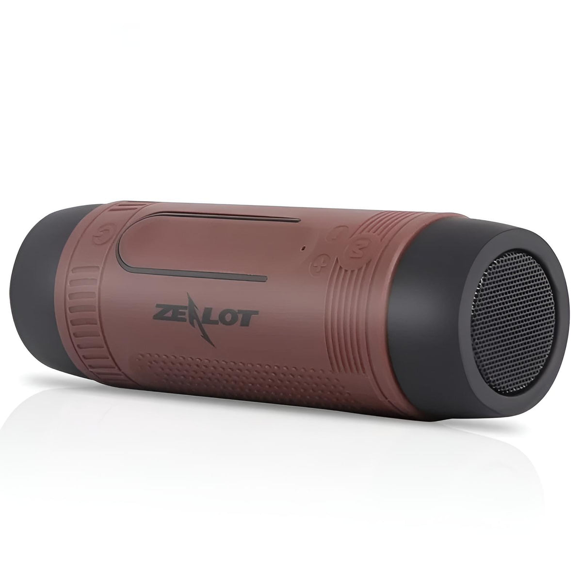 Brown Zealot S1 portable Bluetooth wireless speaker with LED flashlight, waterproof design, and stereo surround subwoofer.