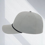 YOLO Golf 3D Puff Circle Logo Golf Rope Hat Cap in gray with white rope detail, featuring embroidered logo and snapback closure. Stylish golf hat for modern performance and vintage vibes.