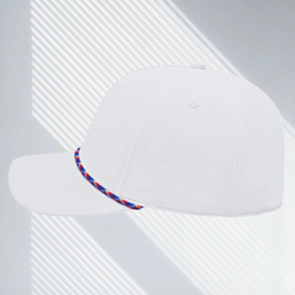 YOLO Golf 3D Puff Circle Logo Golf Rope Hat Cap in gray with white rope detail, featuring embroidered logo and snapback closure. Stylish golf hat for modern performance and vintage vibes.