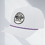 YOLO Golf 3D Puff Circle Logo Golf Rope Hat Cap in gray with white rope detail, featuring embroidered logo and snapback closure. Stylish golf hat for modern performance and vintage vibes.