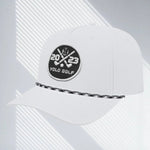 YOLO Golf 3D Puff Circle Logo Golf Rope Hat Cap in gray with white rope detail, featuring embroidered logo and snapback closure. Stylish golf hat for modern performance and vintage vibes.