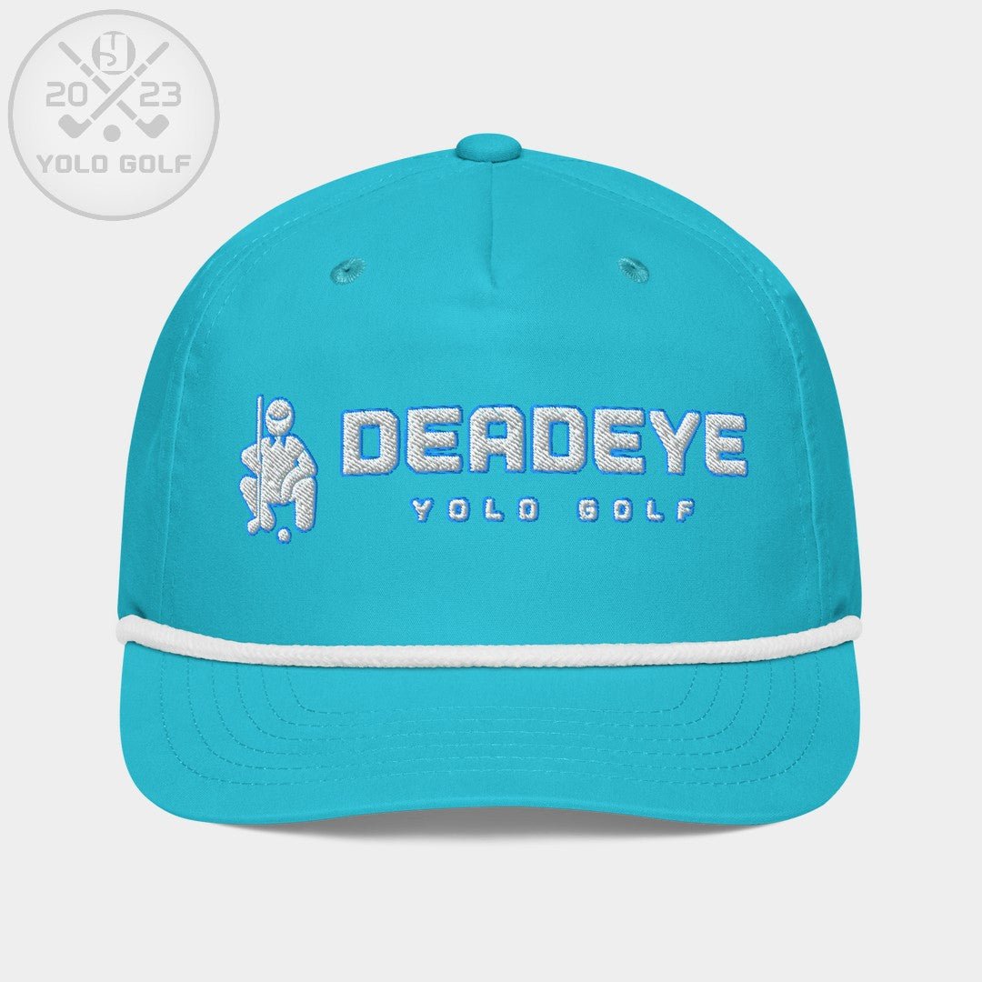 Shop best "Deadeye" Golf Rope Cap (White Teal Embroidery) at YOLO Yard