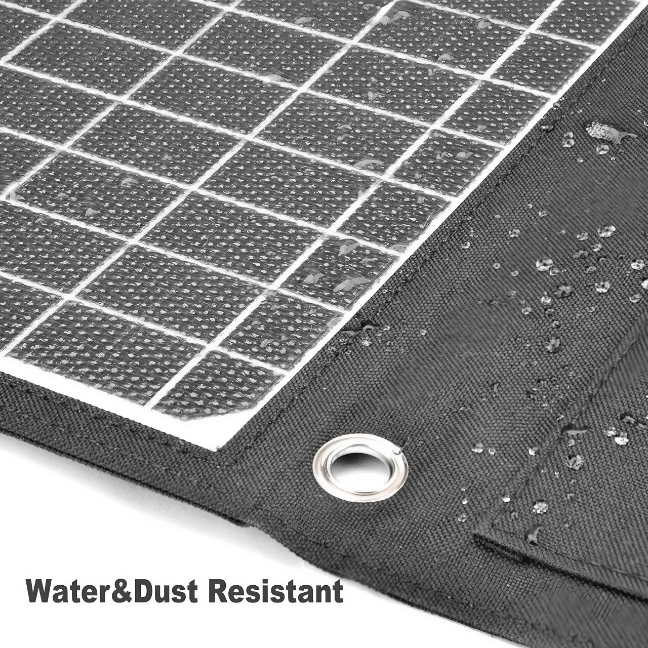 Water and dust-resistant EcoLite Charge solar panel with durable construction for outdoor use in various conditions.