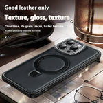 Premium leather MagSafe iPhone case with carbon texture, showcasing its texture, gloss, and durable design for a luxurious feel.