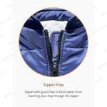 Zipper flap detail of the FurryFashion Sports Jacket Harness, designed to block water and prevent dog access to the zipper.