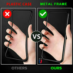 Comparison of plastic case vs metal frame of Galaxy Guard phone case, highlighting durability and premium build for Samsung Galaxy S24 Ultra.