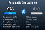 Comparison chart highlighting the features of the GlowWalk retractable dog leash versus other sellers, including LED lighting and ergonomic design.