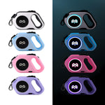 GlowWalk retractable dog leash in multiple colors, featuring LED ambient lighting and ergonomic design for pet walking.