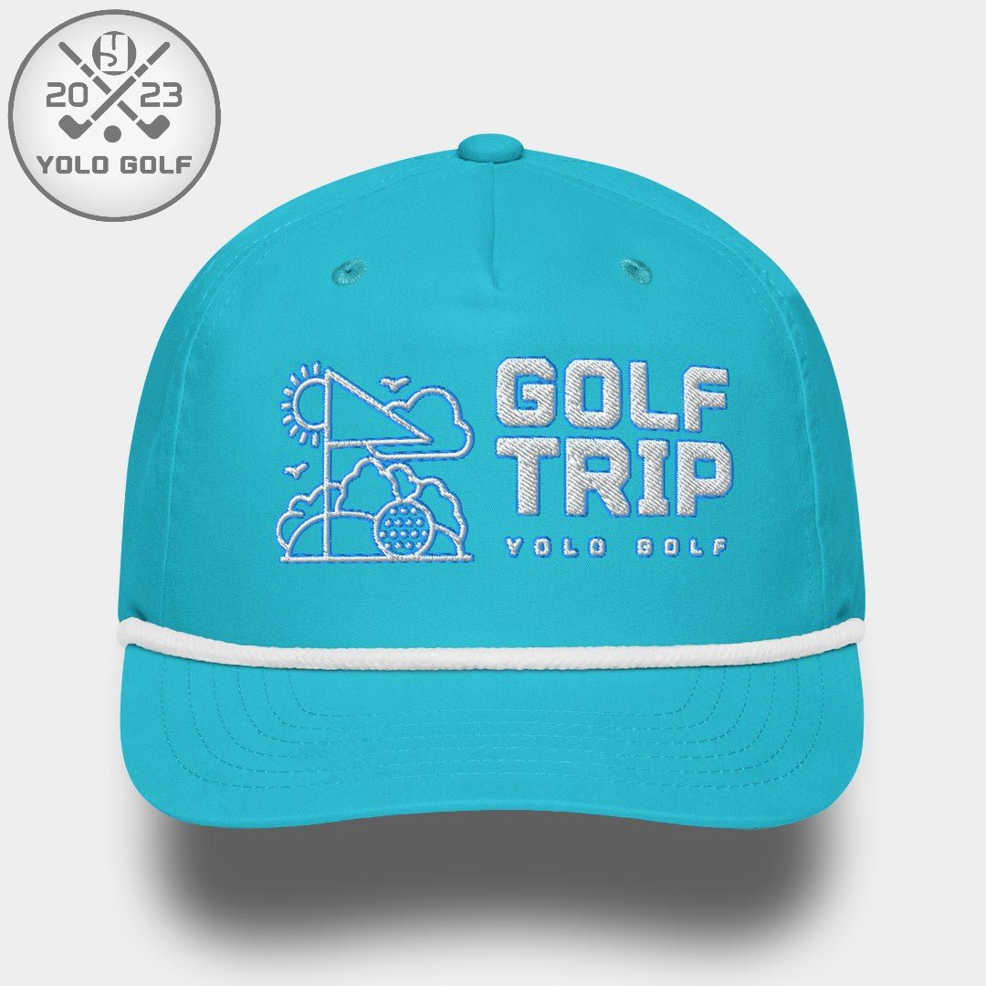 Shop best "Golf Trip" Rope Cap (White Teal Embroidery) at YOLO Yard