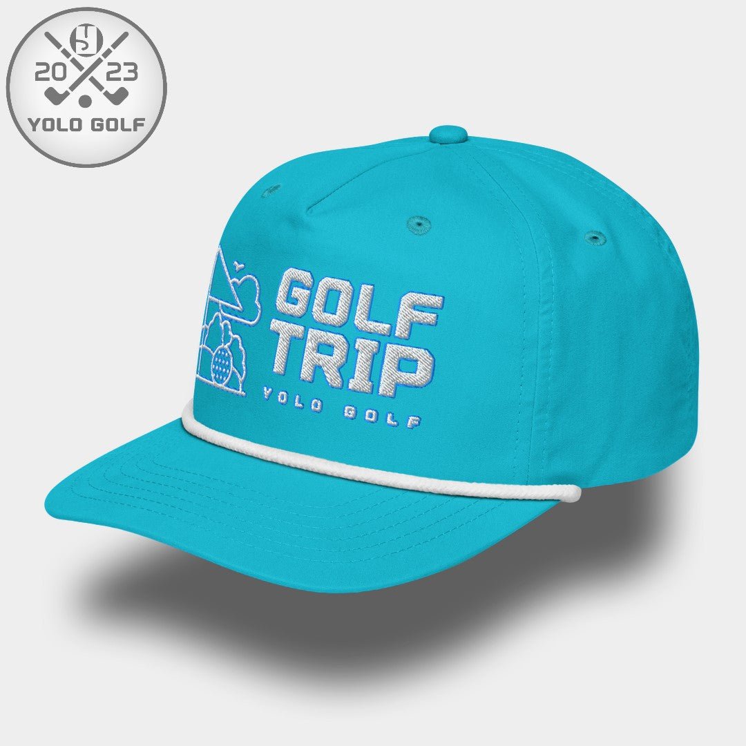 Shop best "Golf Trip" Rope Cap (White Teal Embroidery) at YOLO Yard