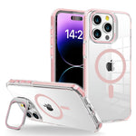 GripClear Elite MagSafe iPhone 16 case in pink with shockproof corner airbags and built-in lens stand.