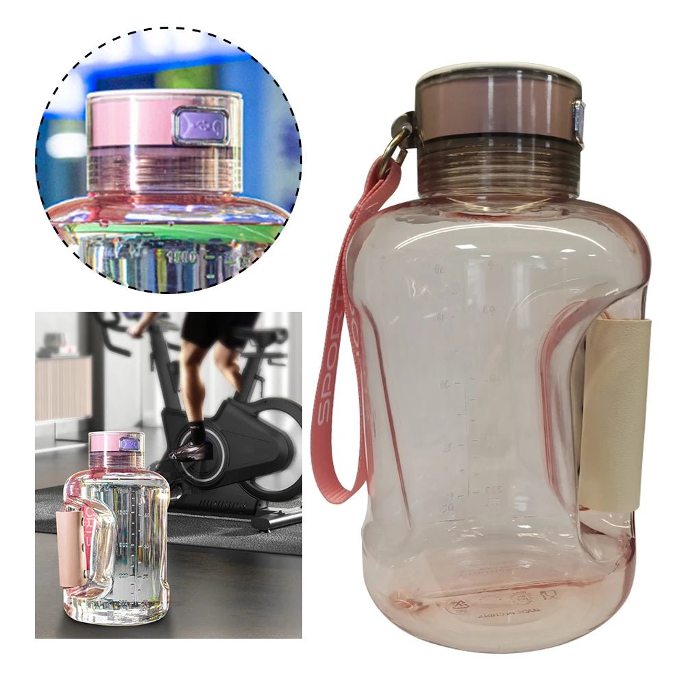 Pink HydroBoost hydrogen water bottle with USB charging port, leather handle, and gym-ready design.