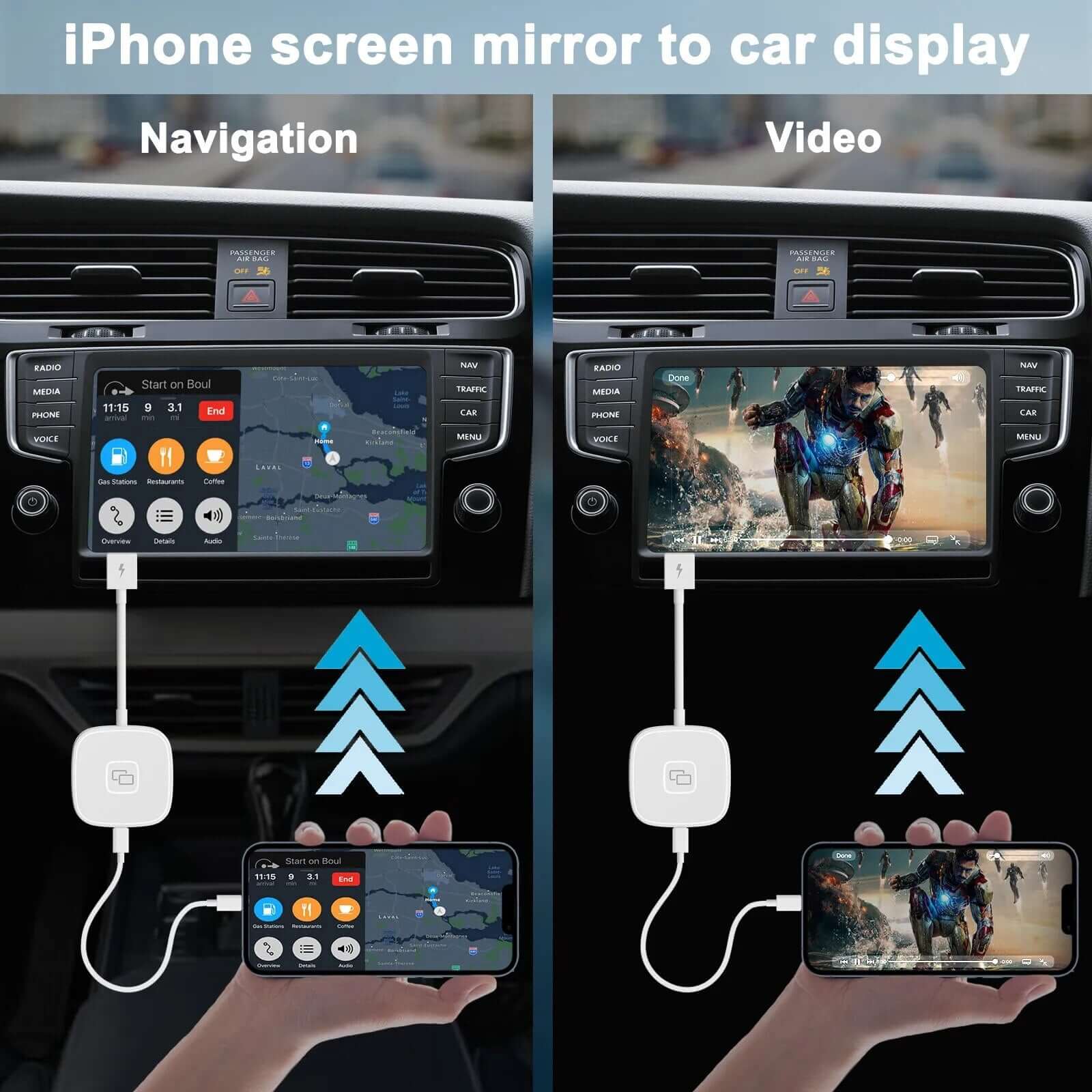 iPhone® to Car Screen Mirror Adapter for Carplay | Phone-to-Car Display via USB - YOLO Yard iPhone Mirror Adapter Adapter AI