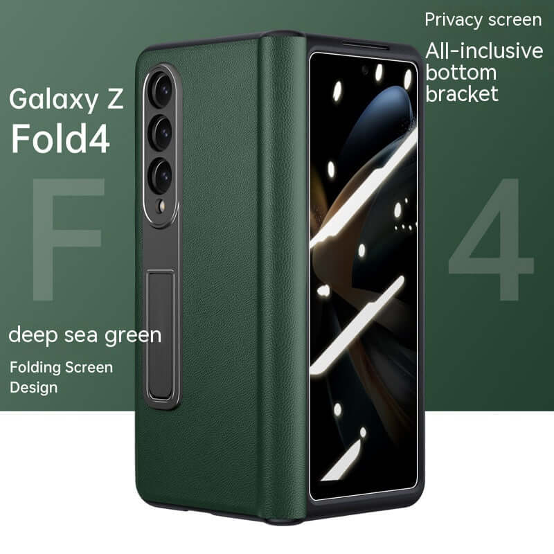 Leather Privacy Armor 360 Case Galaxy Z Fold 5 4 3 Privacy Screen Protector Genuine Napa Leather Magnetic Hinge Kickstand