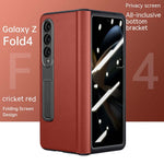 Leather Privacy Armor 360 Case Galaxy Z Fold 5 4 3 Privacy Screen Protector Genuine Napa Leather Magnetic Hinge Kickstand