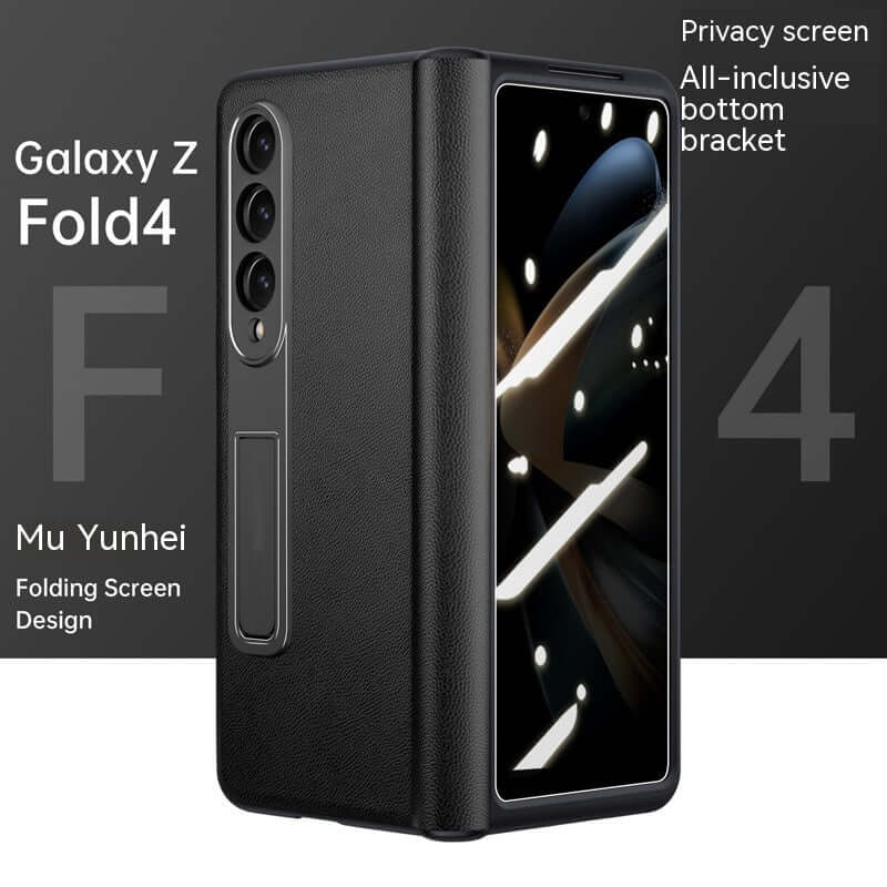 Leather Privacy Armor 360 Case Galaxy Z Fold 5 4 3 Privacy Screen Protector Genuine Napa Leather Magnetic Hinge Kickstand