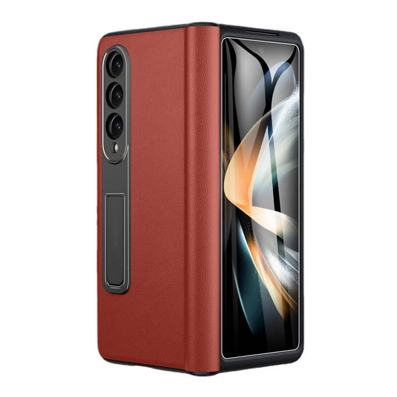 Leather Privacy Armor 360 Case Galaxy Z Fold 5 4 3 Privacy Screen Protector Genuine Napa Leather Magnetic Hinge Kickstand