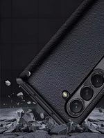 Leather Privacy Armor 360 Case Galaxy Z Fold 5 4 3 Privacy Screen Protector Genuine Napa Leather Magnetic Hinge Kickstand