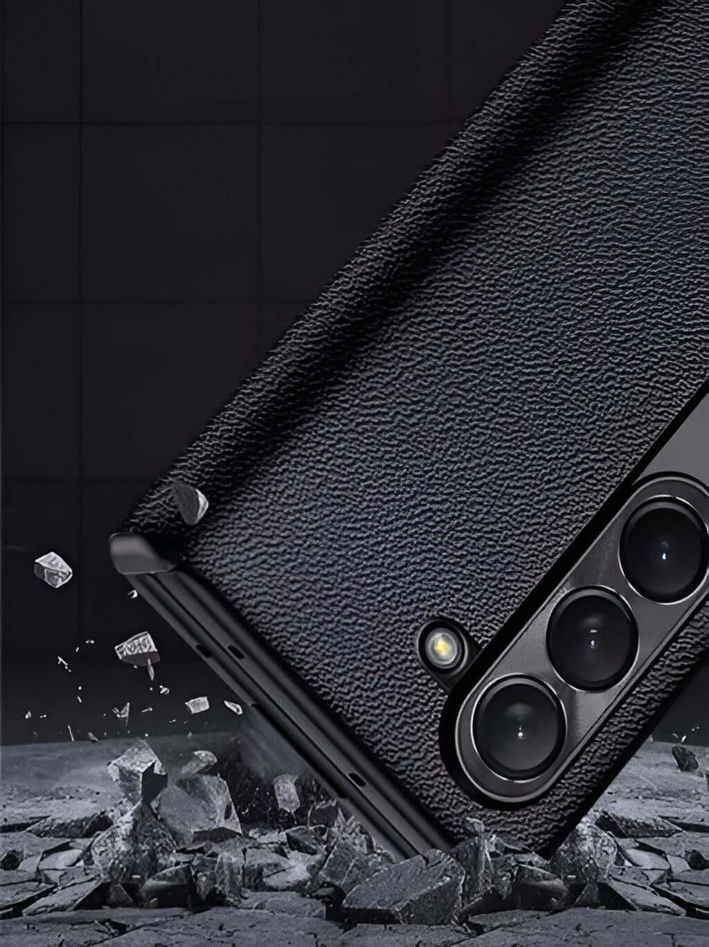 Leather Privacy Armor 360 Case Galaxy Z Fold 5 4 3 Privacy Screen Protector Genuine Napa Leather Magnetic Hinge Kickstand