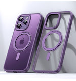 Purple LuxeMag 360° Rotating Stand MagSafe iPhone Case with anti-fingerprint and durable design, showing front and back perspectives. Shop best Otterbox or Spigen alternatives at YOLO Yard.