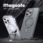 Gray and transparent LuxeMag 360° Rotating Stand MagSafe iPhone Cases with 360° rotating kickstands, displayed in a modern setting. Shop best Otterbox or Spigen alternatives at YOLO Yard.