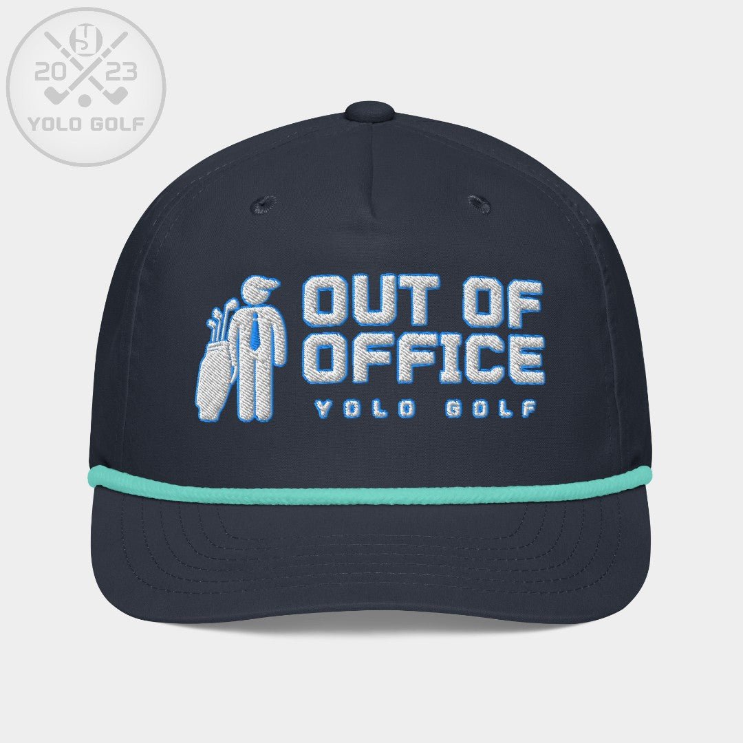 Shop best "Out of Office" Golf Rope Cap (White Teal Embroidery) at YOLO Yard