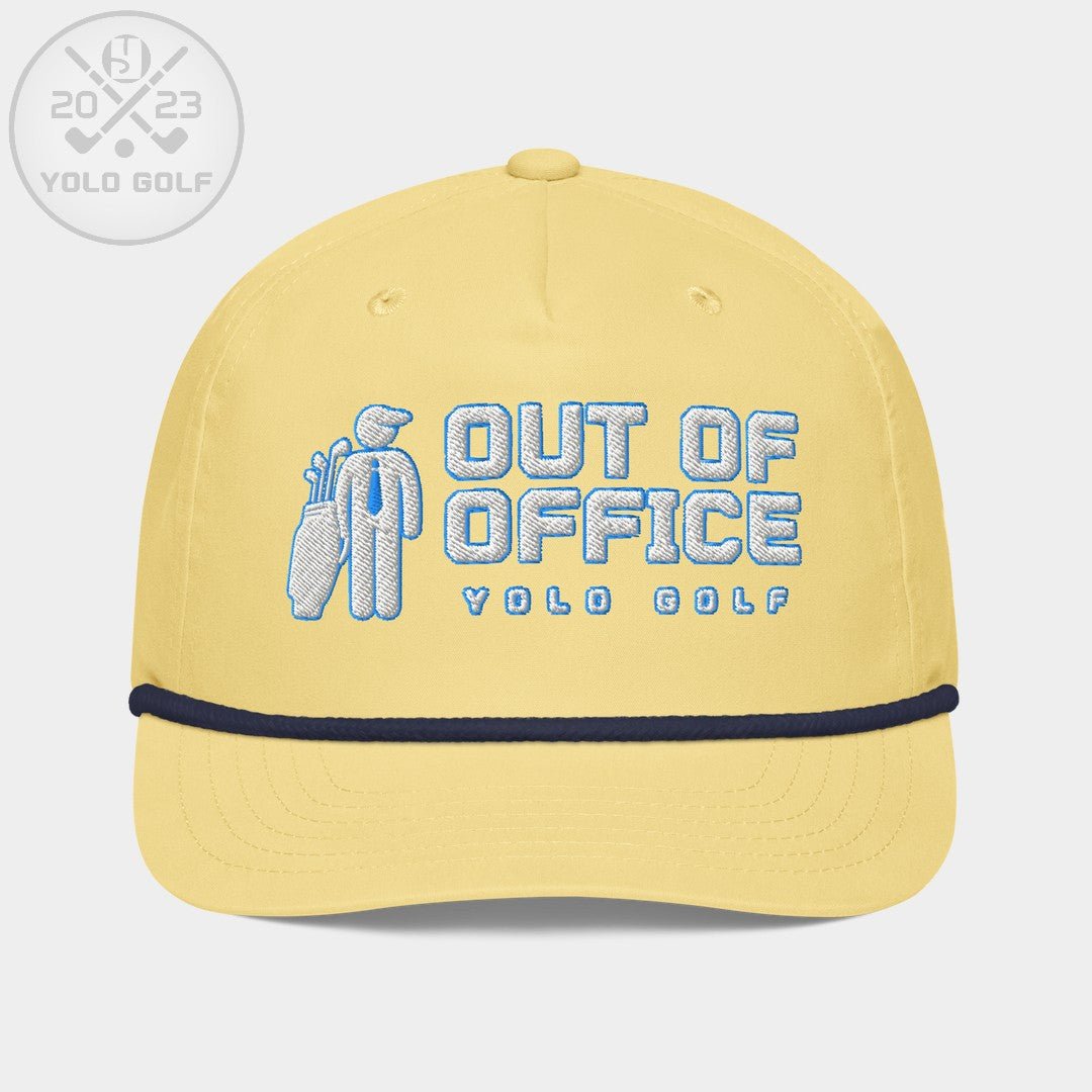 Shop best "Out of Office" Golf Rope Cap (White Teal Embroidery) at YOLO Yard