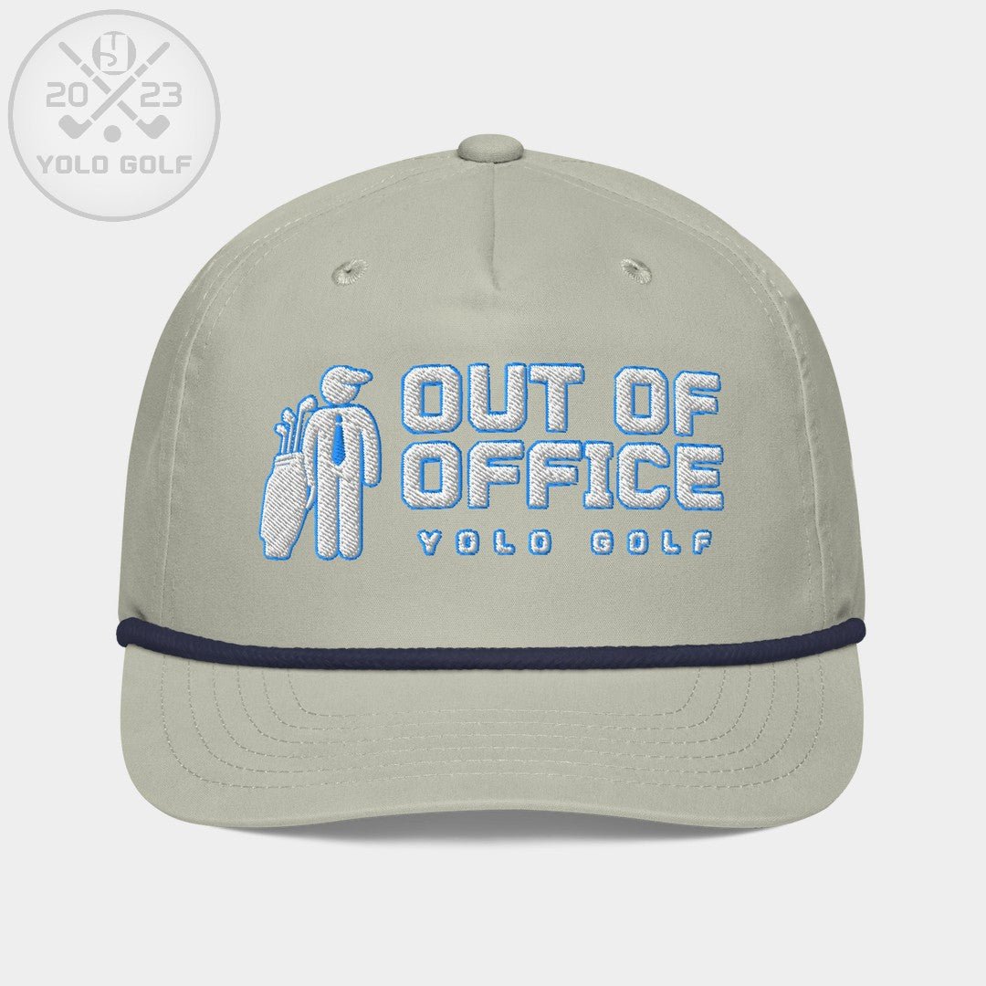 Shop best "Out of Office" Golf Rope Cap (White Teal Embroidery) at YOLO Yard