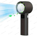 Portable handheld turbo fan in black with high-speed airflow of 9m/s, featuring a digital LED display and compact design.