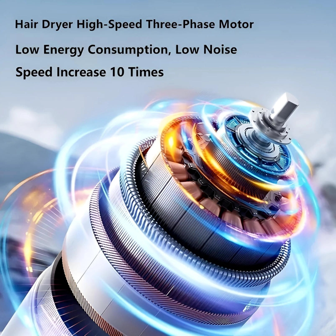 High-speed three-phase motor of the turbo fan with low energy consumption, low noise, and 10x speed increase capability.