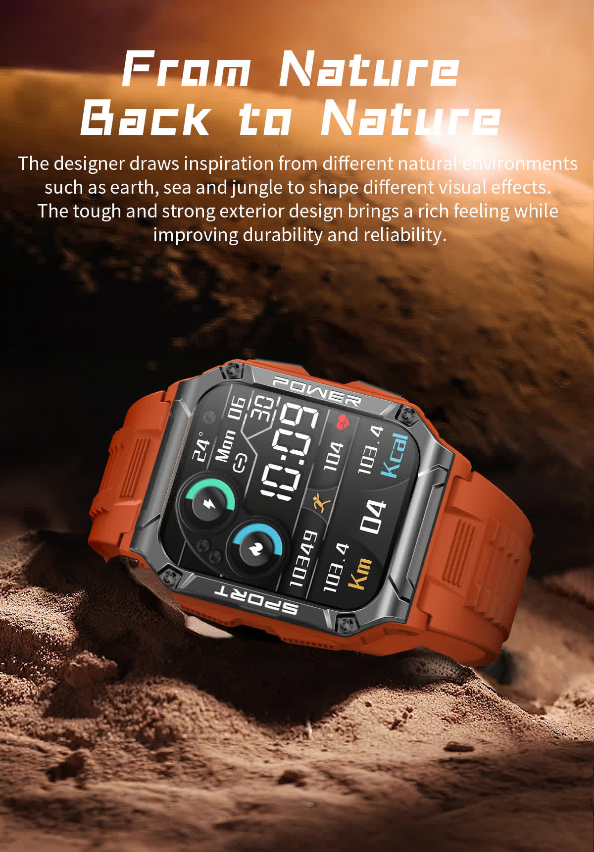 PowerSport 1.95in (50mm) Smart Watch Health Monitoring BT 5.1 Calls Audio Compass Activity Mode Waterproof IP68 YOLO trending