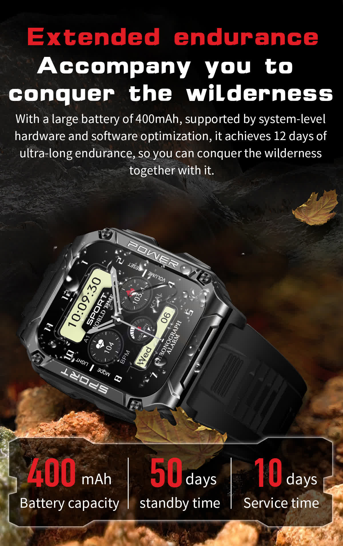 PowerSport 1.95in (50mm) Smart Watch Health Monitoring BT 5.1 Calls Audio Compass Activity Mode Waterproof IP68 YOLO trending