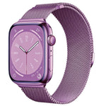 Purple Milanese steel loop strap for Apple Watch, offering a vibrant and unique color option for smartwatch customization.