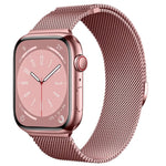 Rose gold Milanese steel loop strap for Apple Watch, showcasing a luxurious and stylish design for a sophisticated look.