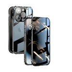 Black Privacy Guard iPhone case with tempered glass and aluminum frame. Features camera lens protection and anti-peep technology.