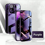 Purple Privacy Guard iPhone case with tempered glass and aluminum frame. Includes camera lens protection and anti-peep technology.